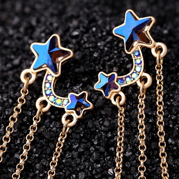 Blue stars drop gold earrings - Picture 3 of 8